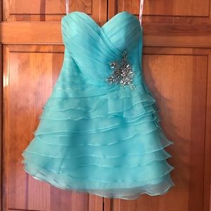 Strapless Turquoise Semi Formal Dress